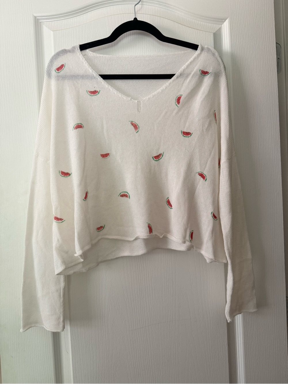 V-Neck Crop Sweater with Watermelons